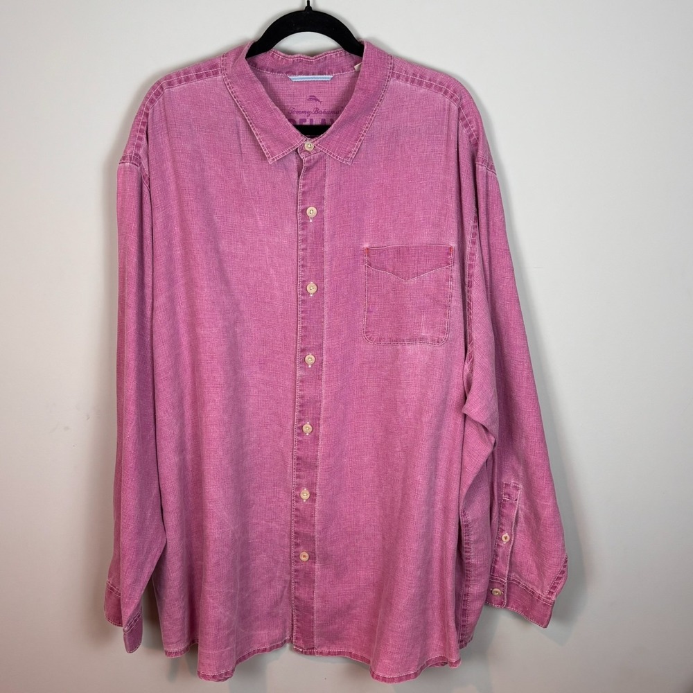 Tommy Bahama Relax Mens Pink 100% Linen Button up Shirt 3XB (Big & Tall) Summer